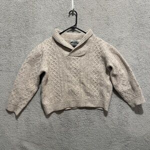 Arancrafts Sweater Ireland 100% Merino Wool Cream Knit Cropped Cardigan XXL Vtg